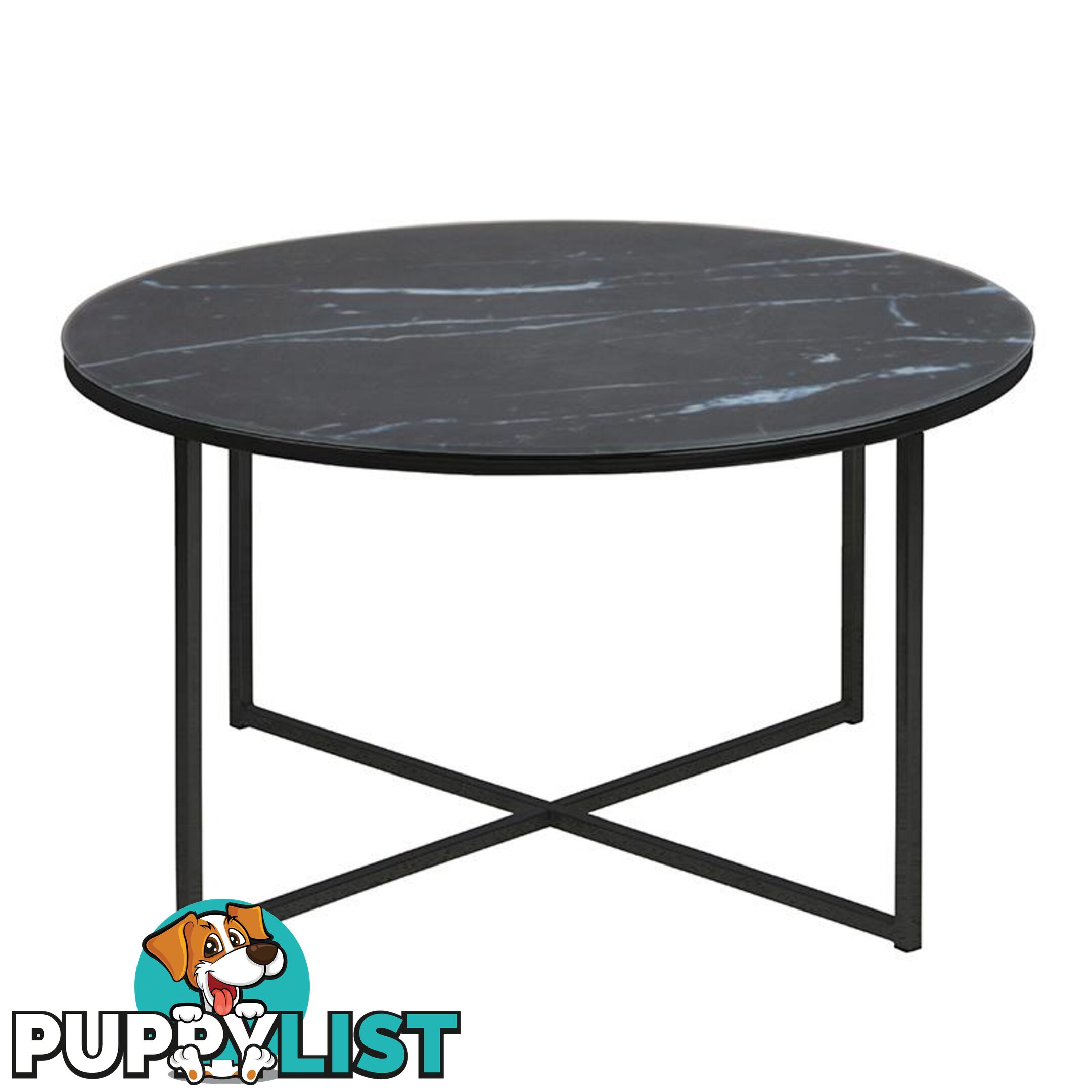 KOLINA Marble Glass Round Coffee Table 80cm - Black - AC-0000069558 - 5705994925562