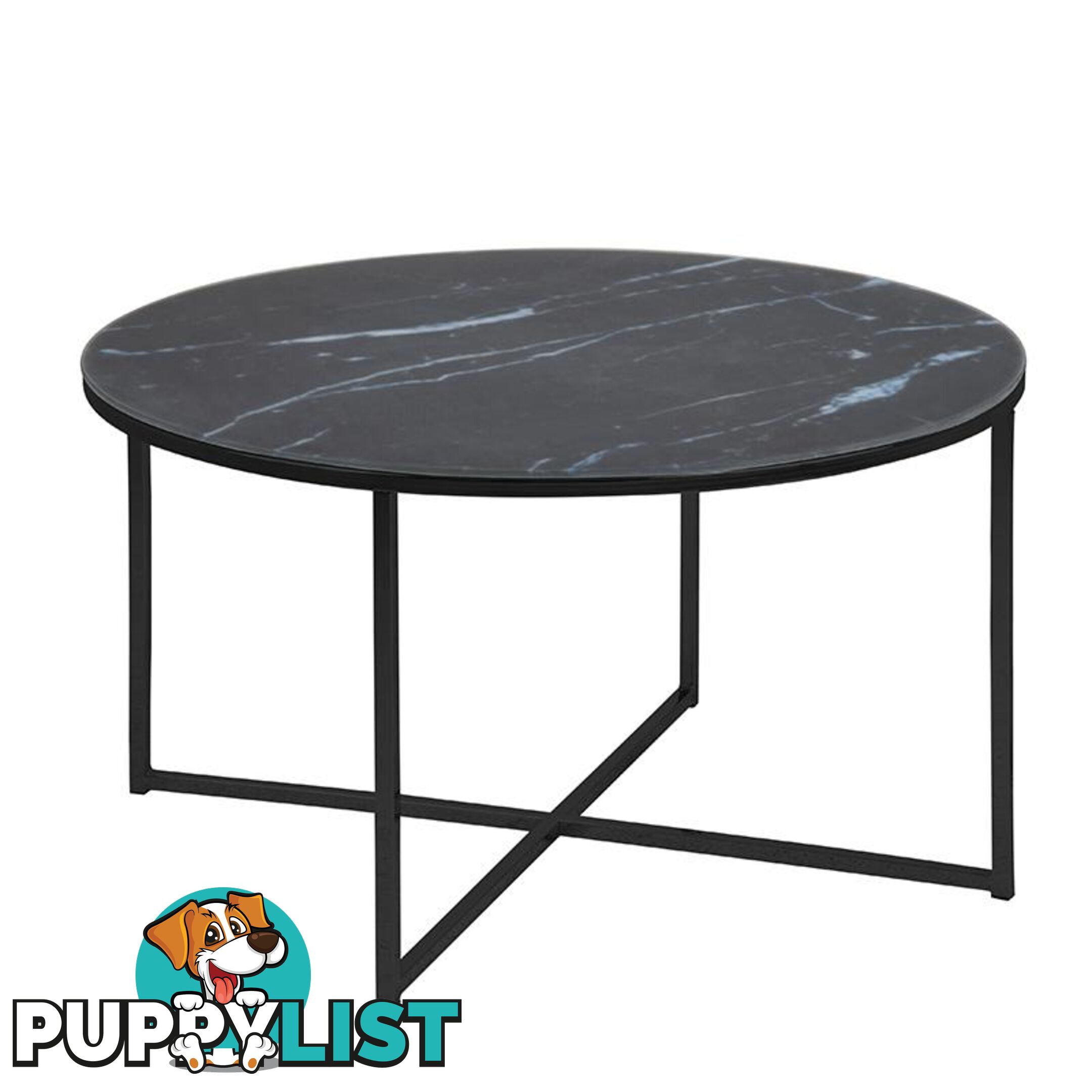 KOLINA Marble Glass Round Coffee Table 80cm - Black - AC-0000069558 - 5705994925562