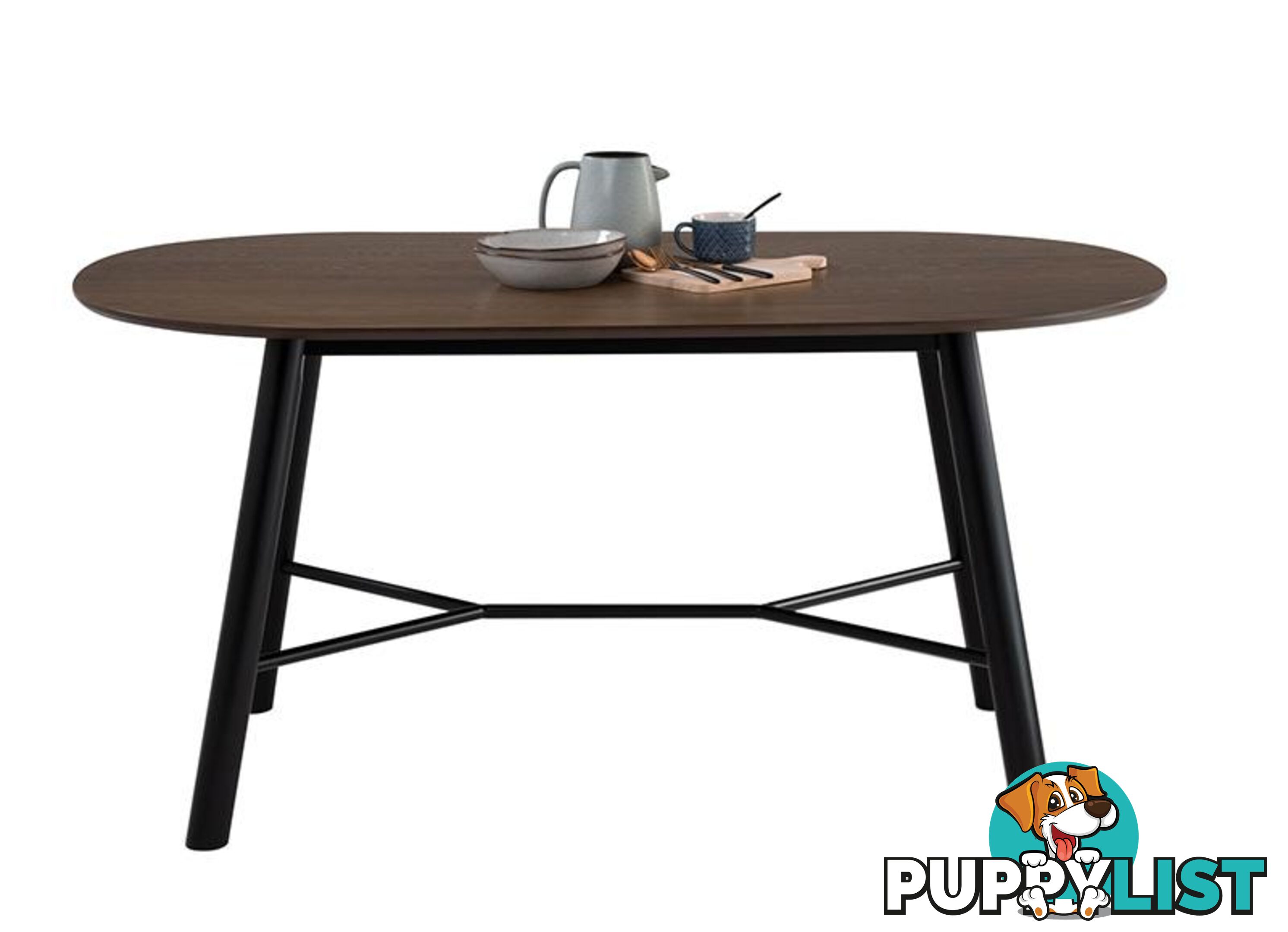 HAROLD Dining Table 160cm - Black & Walnut - 145093 - 9334719000688