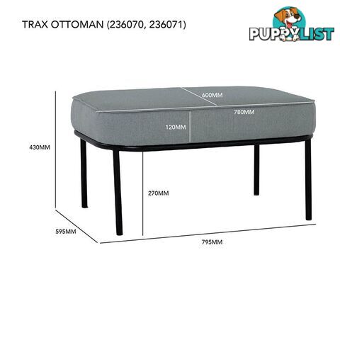 TRAX Oval Footstool 80cm - Pale Silver - 236070 - 9334719007205