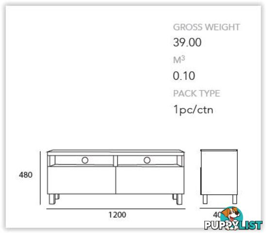 GORDY TV Entertainment Unit 120cm - Oak Colour - 334001 - 9334719008738