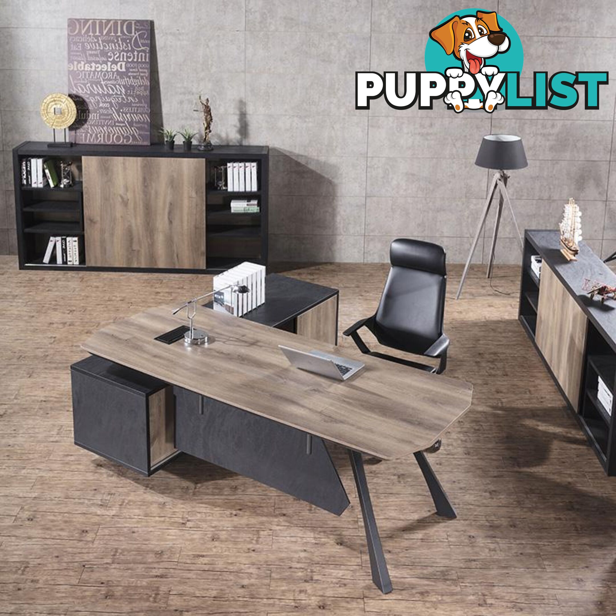 EASTON Executive Desk with Right Return 2.2M - Warm Oak & Black - WF-N2805-R - 9334719003948