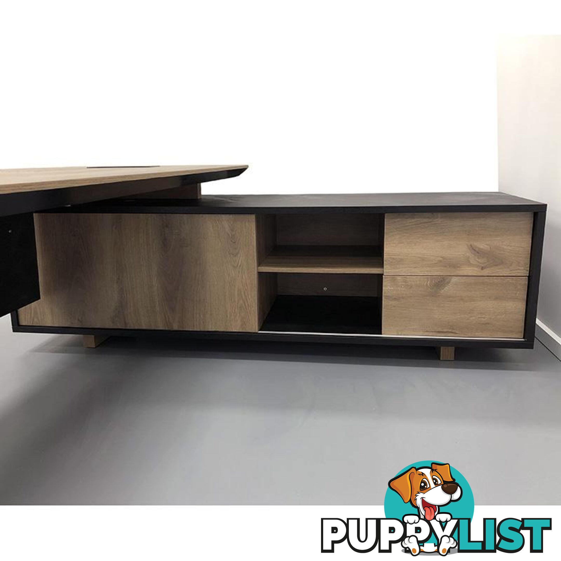 EASTON Executive Desk with Right Return 2.2M - Warm Oak & Black - WF-N2805-R - 9334719003948