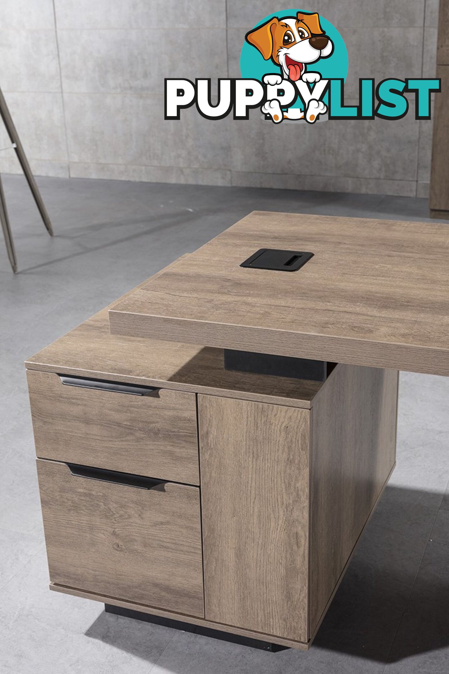 KELLEN Executive Desk with Left Return 1.6-1.8M - Warm Oak & Black - WF-M2508-L - 9334719011493