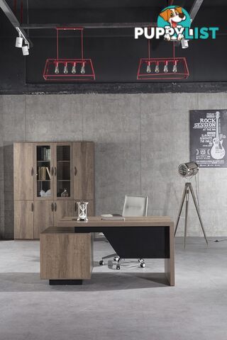 KELLEN Executive Desk with Left Return 1.6-1.8M - Warm Oak & Black - WF-M2508-L - 9334719011493