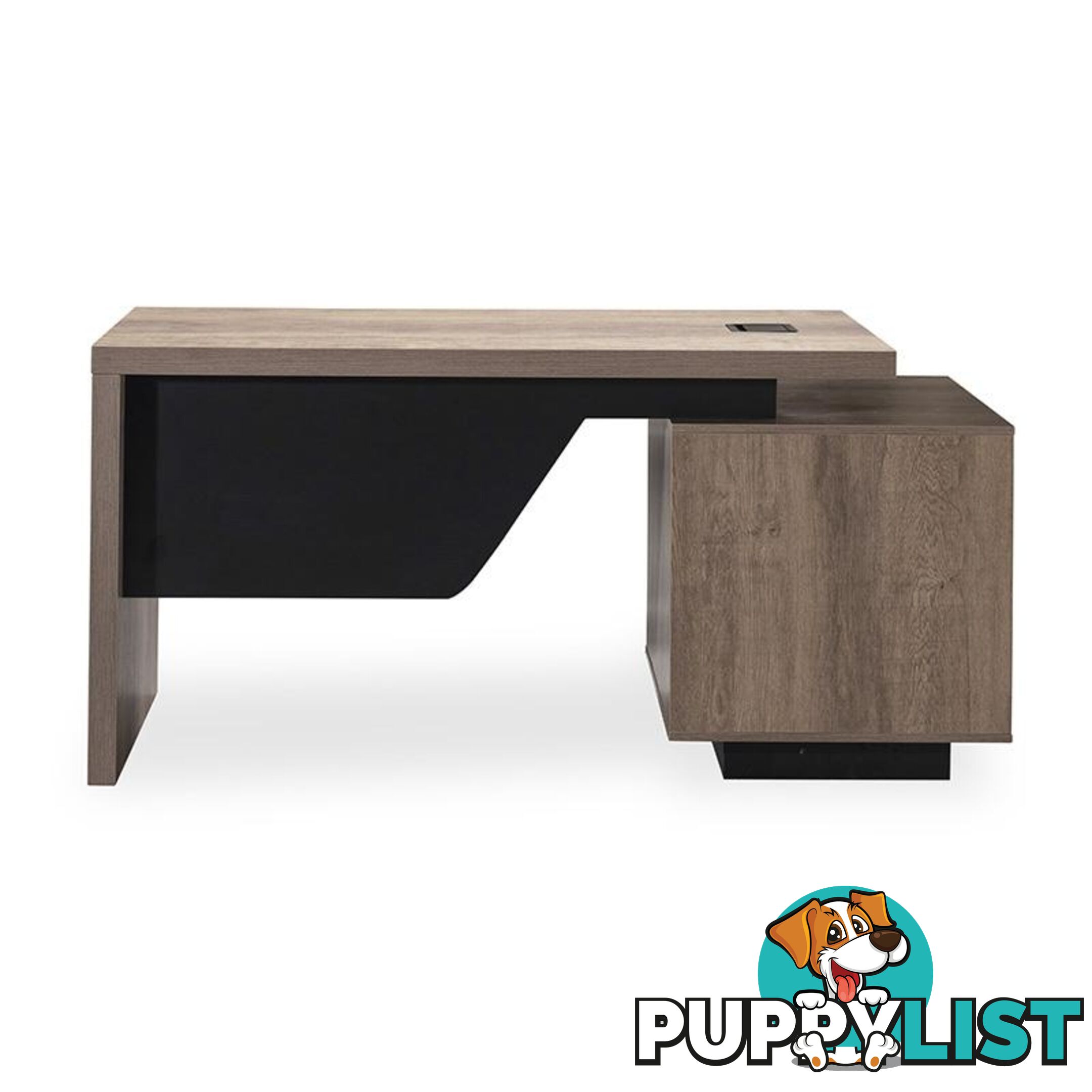 KELLEN Executive Desk with Left Return 1.6-1.8M - Warm Oak & Black - WF-M2508-L - 9334719011493