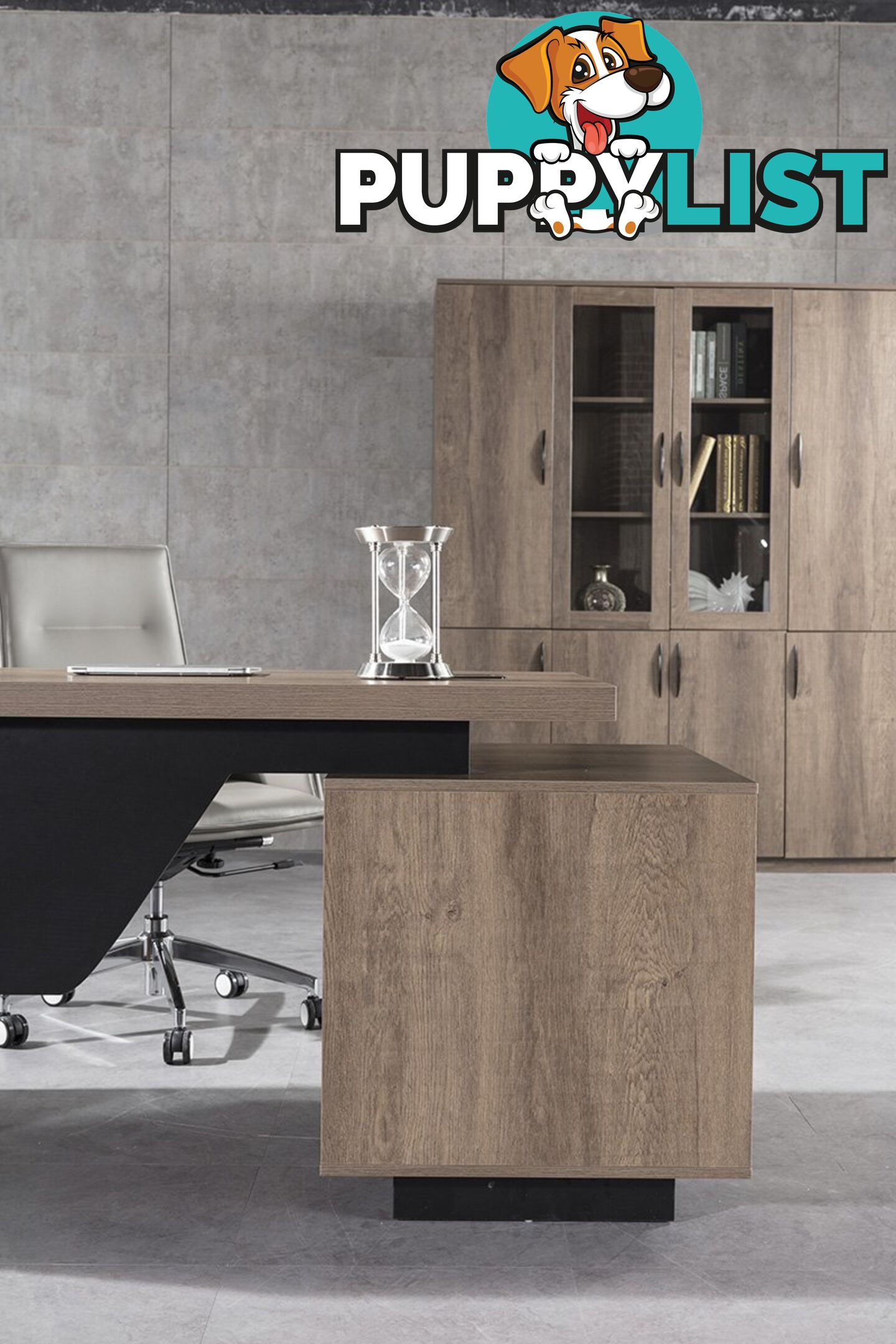 KELLEN Executive Desk with Left Return 1.6-1.8M - Warm Oak & Black - WF-M2508-L - 9334719011493