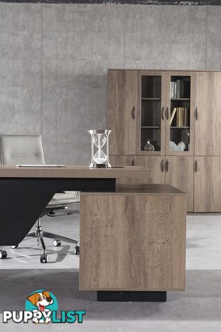 KELLEN Executive Desk with Left Return 1.6-1.8M - Warm Oak & Black - WF-M2508-L - 9334719011493