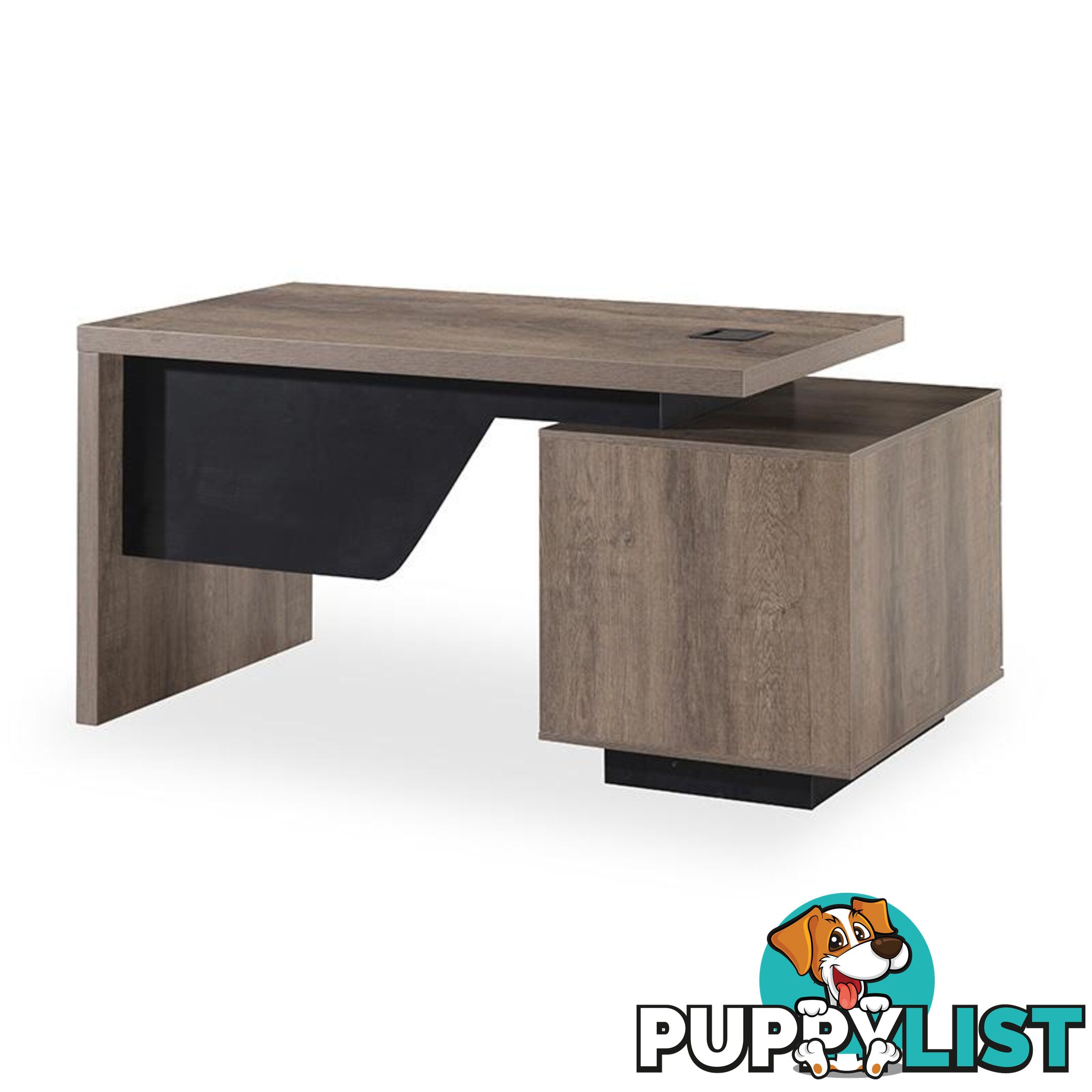 KELLEN Executive Desk with Left Return 1.6-1.8M - Warm Oak & Black - WF-M2508-L - 9334719011493