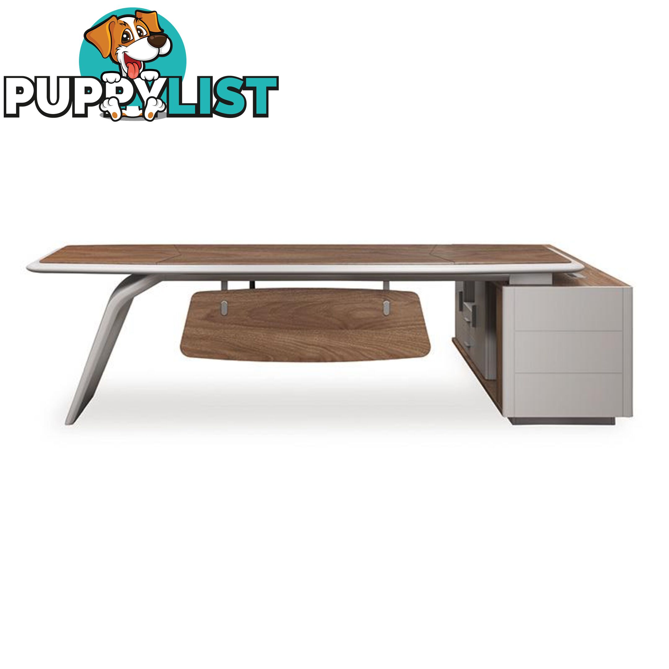 HUGO Executive Office Desk + Left Return - 240cm - Walnut + Ivory - MF-44MHR007 - 9334719011356