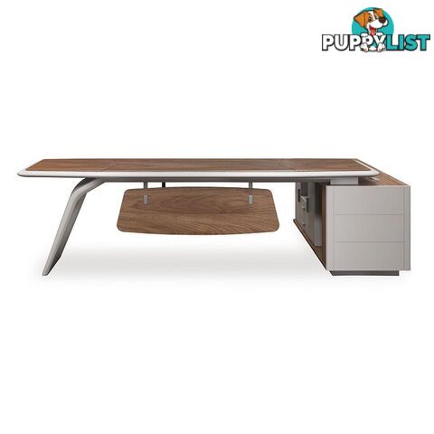 HUGO Executive Office Desk + Left Return - 240cm - Walnut + Ivory - MF-44MHR007 - 9334719011356