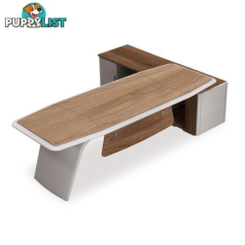 HUGO Executive Office Desk + Left Return - 240cm - Walnut + Ivory - MF-44MHR007 - 9334719011356