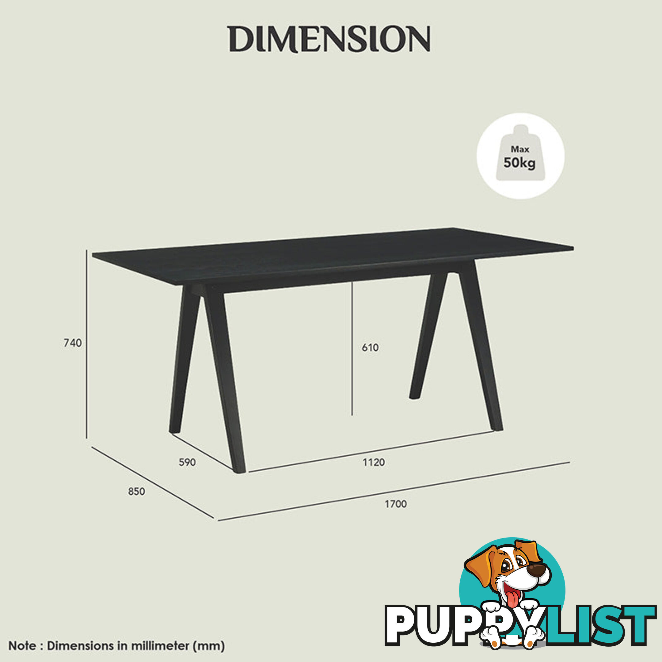 VARDEN Dining Table - 170cm - Black Ash - 1459088 - 9334719005553