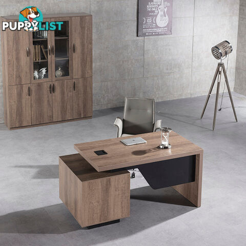 KELLEN Executive Desk with Right Return 1.6-1.8M - Warm Oak & Black - WF-M2508-R - 9334719011509