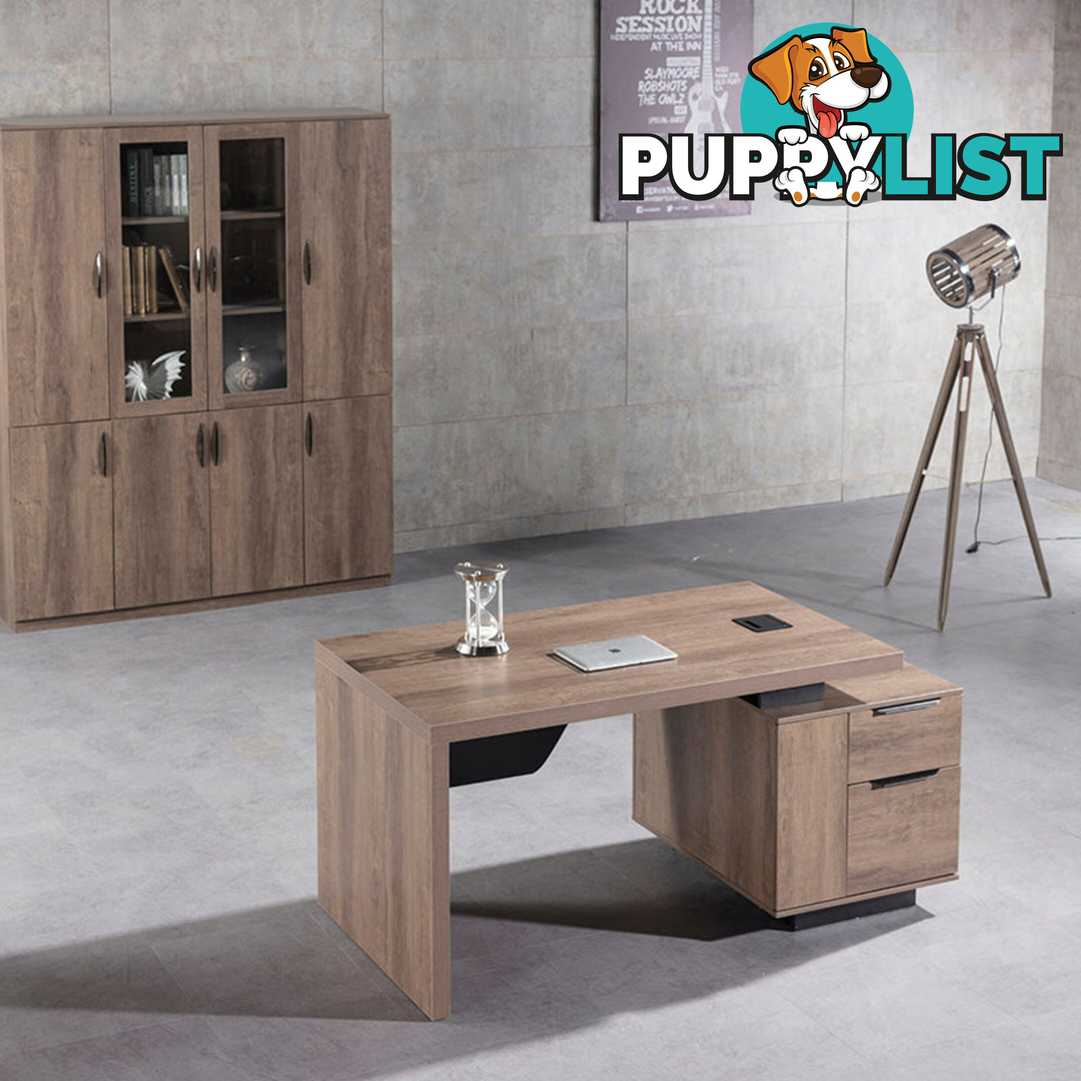 KELLEN Executive Desk with Right Return 1.6-1.8M - Warm Oak & Black - WF-M2508-R - 9334719011509