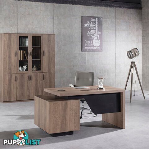 KELLEN Executive Desk with Right Return 1.6-1.8M - Warm Oak & Black - WF-M2508-R - 9334719011509