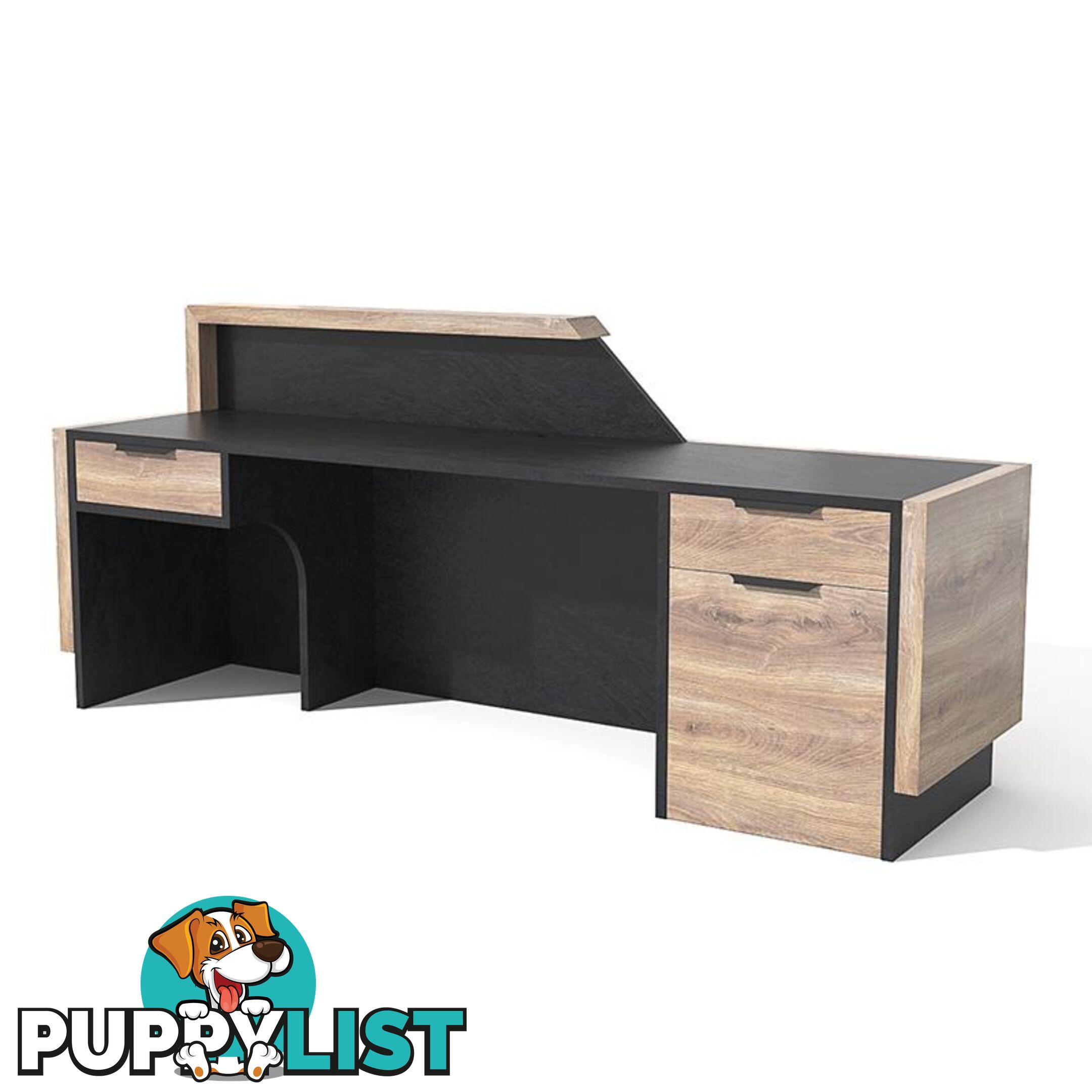 CONROY 2.4M Reception Desk Left Panel - Warm Oak & Black - WF-NT033-L - 9334719010168