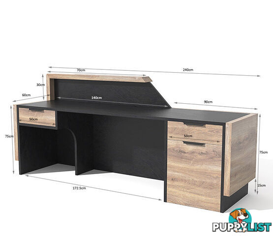 CONROY 2.4M Reception Desk Left Panel - Warm Oak & Black - WF-NT033-L - 9334719010168