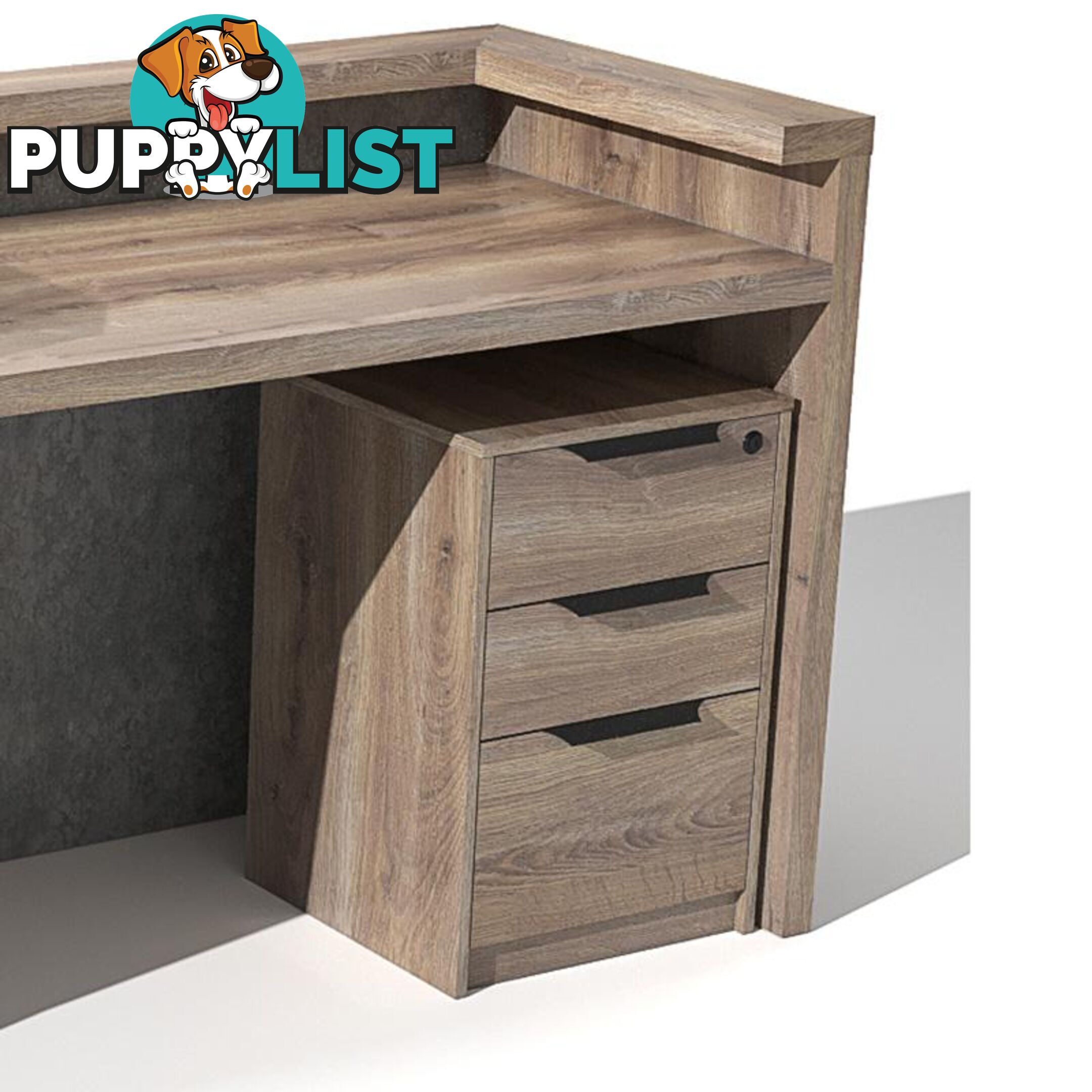 QUADE Reception Desk Right Panel 2.0M - Warm Oak & Concrete Color - WF-RT002-R-M - 9334719004617