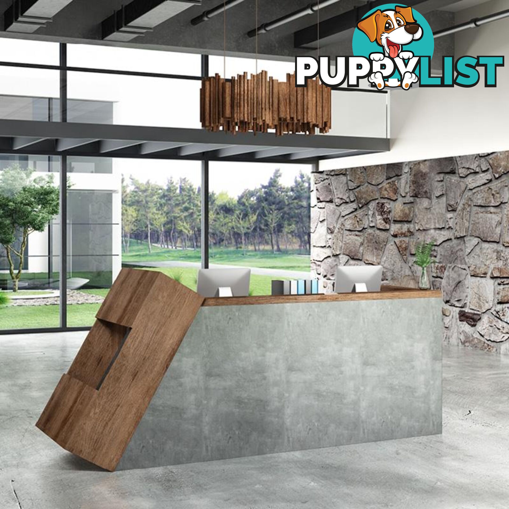 QUADE Reception Desk Right Panel 2.0M - Warm Oak & Concrete Color - WF-RT002-R-M - 9334719004617