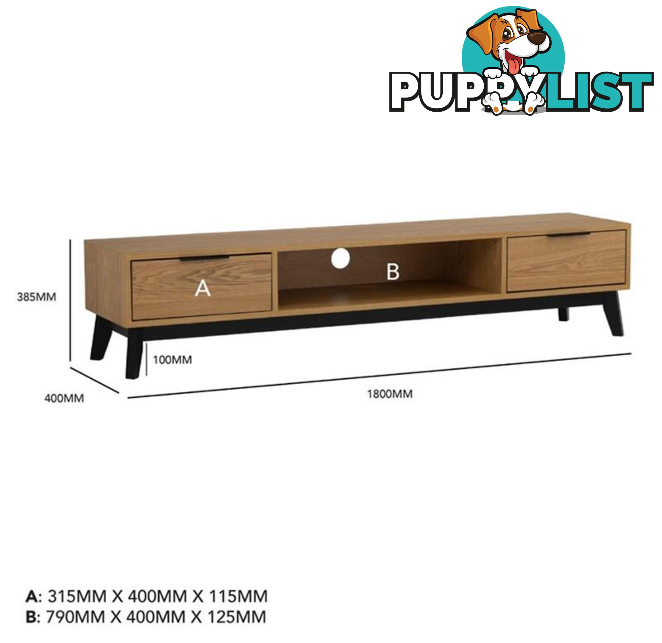 MALTON Entertainment TV Unit 180cm - Natural & Black - 336027 - 9334719004013