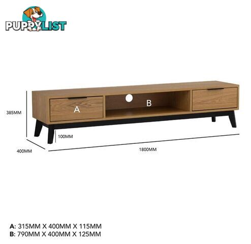 MALTON Entertainment TV Unit 180cm - Natural & Black - 336027 - 9334719004013