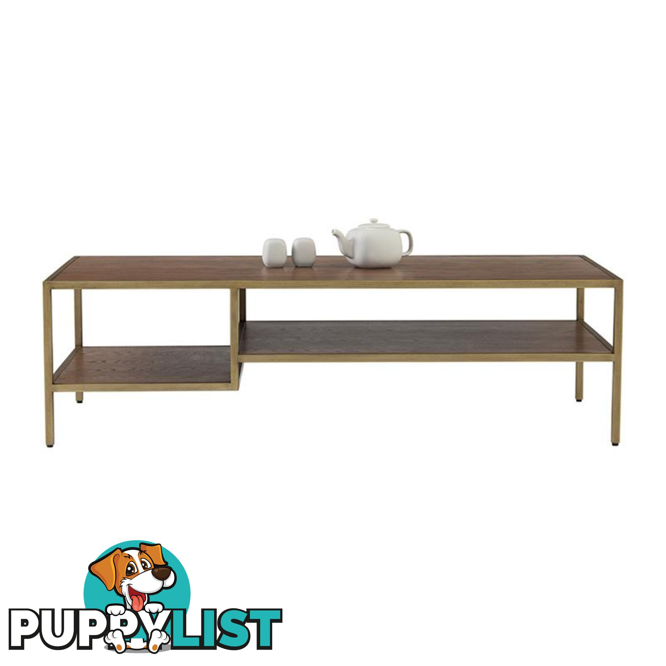 WILLINGHAM Coffee Table 140cm - Brass & Wood - 134042 - 9334719000596