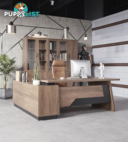 SUTTON Executive Desk with Right Return 1.8M - 2.0M - Warm Oak & Black - WF-M2507-R - 9334719011486