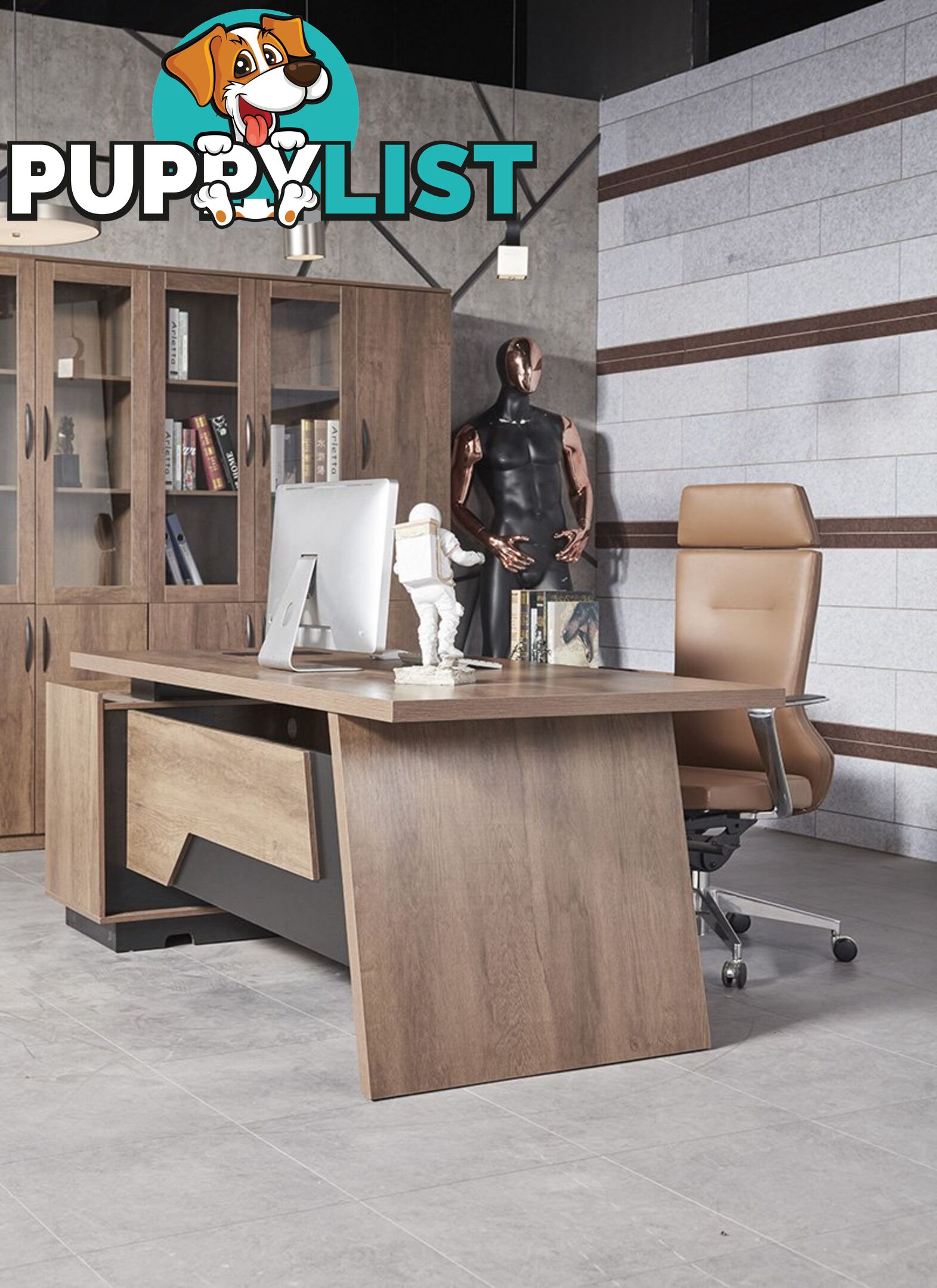 SUTTON Executive Desk with Right Return 1.8M - 2.0M - Warm Oak & Black - WF-M2507-R - 9334719011486