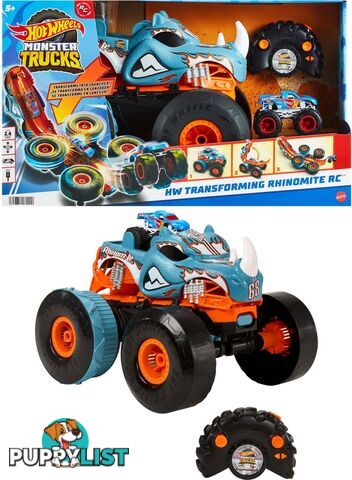 Hot Wheels - Monster Trucks Hw Transforming Rhinomite Rc In 1:12 Scale With 1:64 Scale Toy Truck - Mattel - Mahpk27 - 194735160990