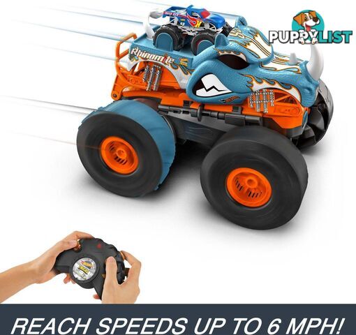 Hot Wheels - Monster Trucks Hw Transforming Rhinomite Rc In 1:12 Scale With 1:64 Scale Toy Truck - Mattel - Mahpk27 - 194735160990