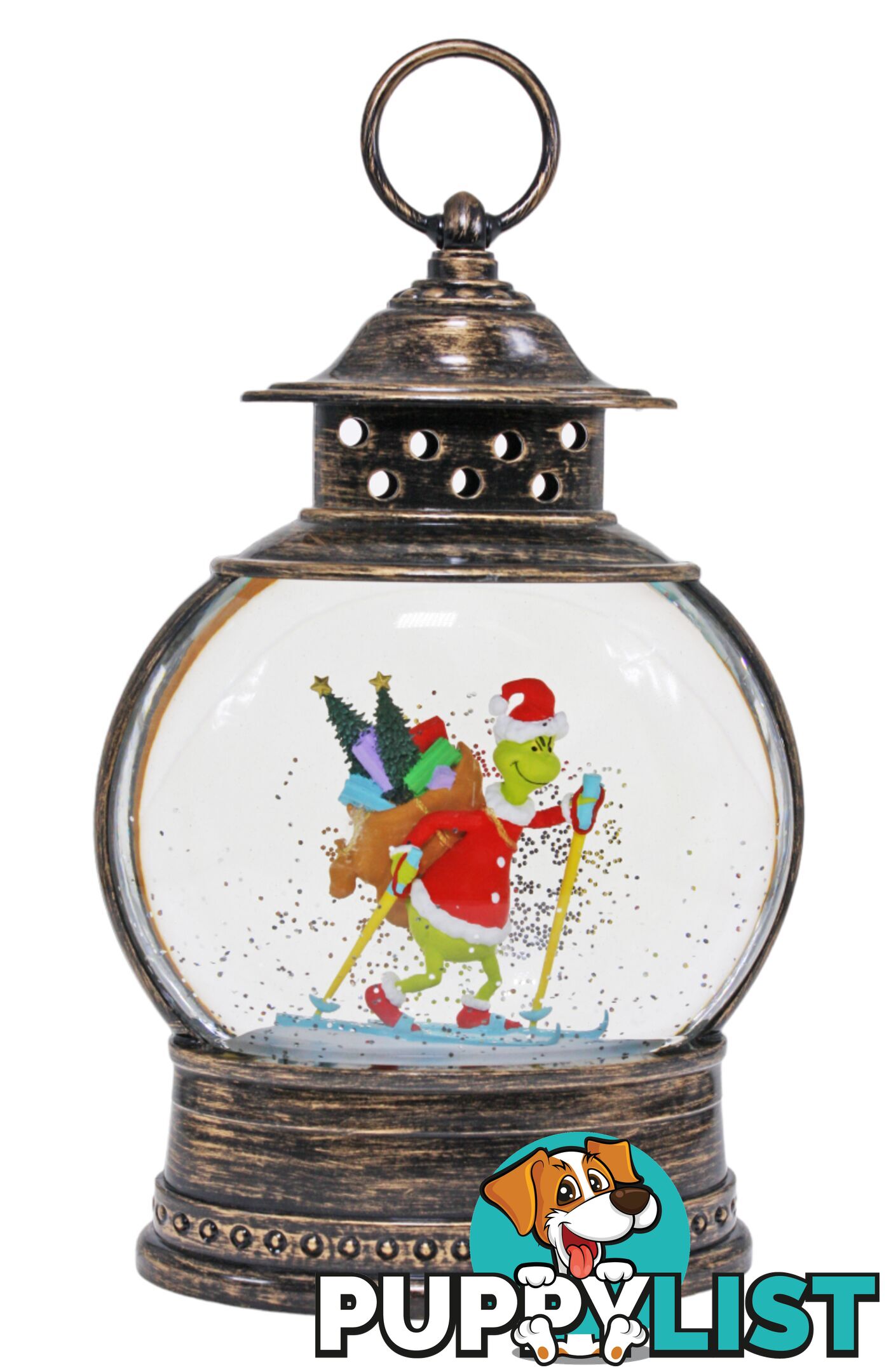 Cotton Candy - Xmas Round Brass Lantern Grinch Skiing -xgr61 - 9353468016856