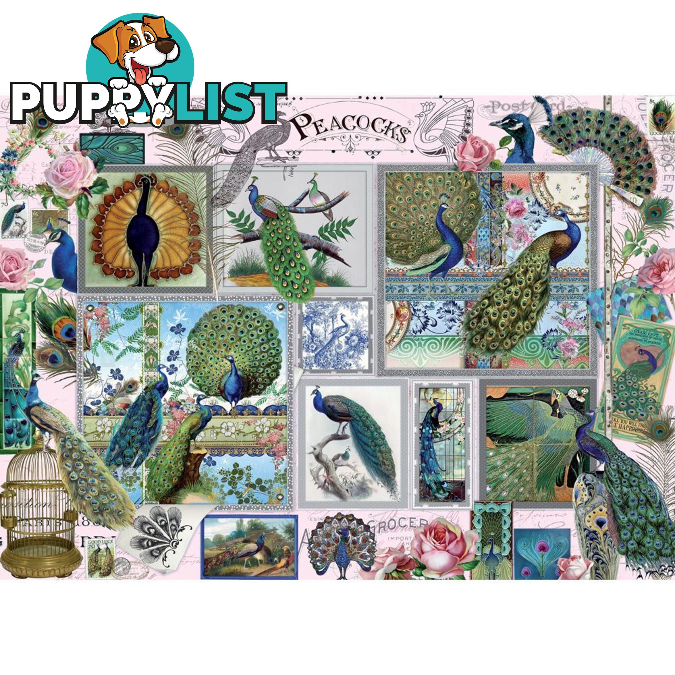 Holdson - Peacocks - Stamp & Collage Jigsaw Puzzle 1000 Pieces - Jdhol774616 - 9414131774616