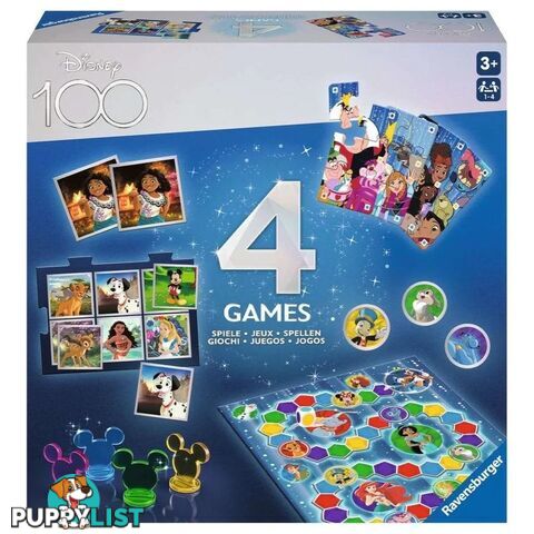 Ravensburger - Disney 100th Anniversary Special Edition 4 In 1 Game Set - Mdrb22341 - 4005556223411