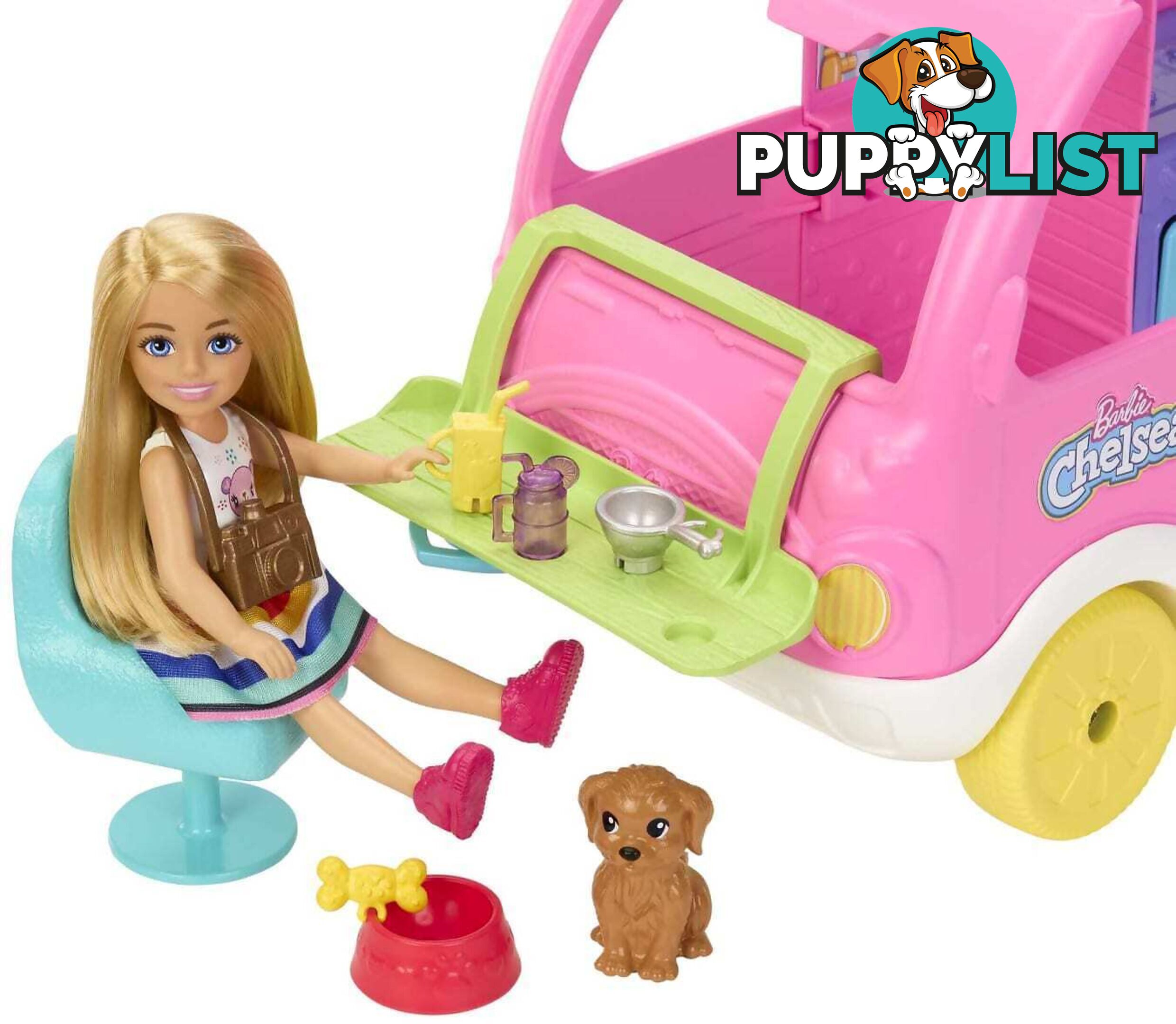 Barbie - Chelsea 2-in-1 Camper Playset With Chelsea Small Doll 2 Pets & 15 Accessories - Mattel - Mahnh90 - 194735141418