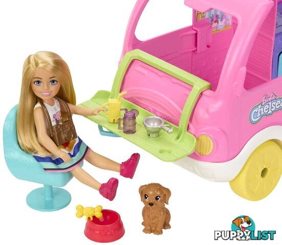 Barbie - Chelsea 2-in-1 Camper Playset With Chelsea Small Doll 2 Pets & 15 Accessories - Mattel - Mahnh90 - 194735141418