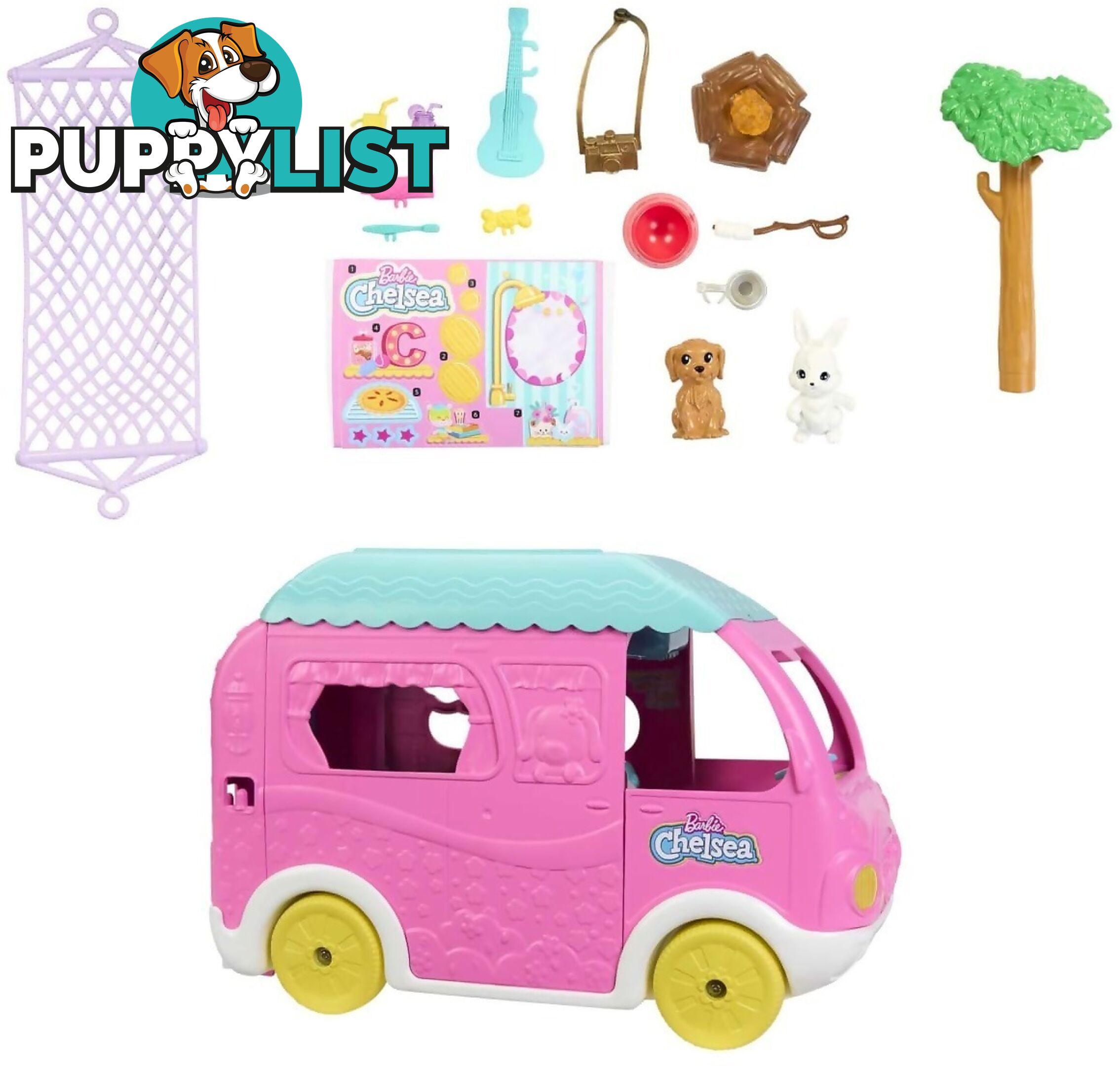 Barbie - Chelsea 2-in-1 Camper Playset With Chelsea Small Doll 2 Pets & 15 Accessories - Mattel - Mahnh90 - 194735141418