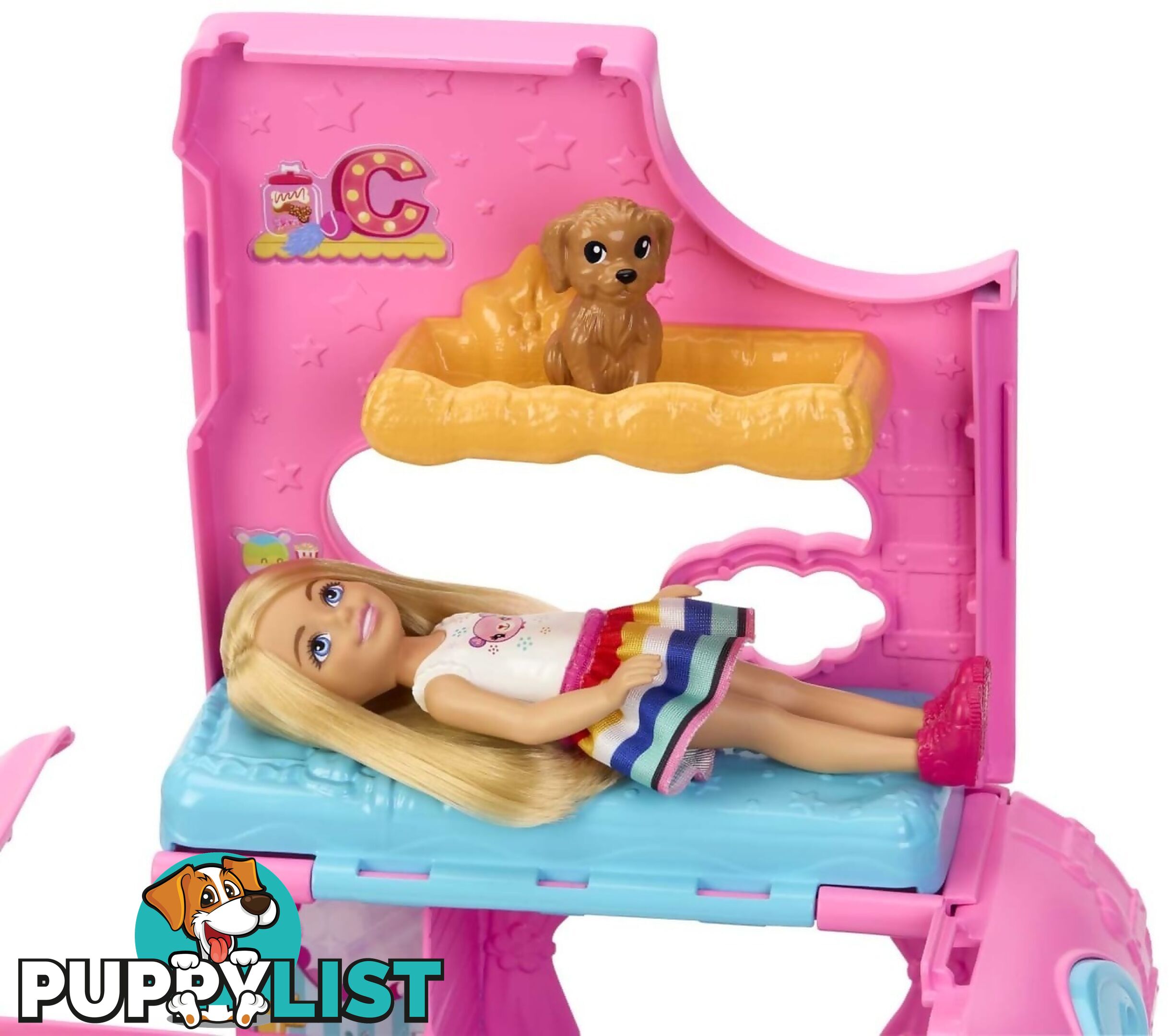 Barbie - Chelsea 2-in-1 Camper Playset With Chelsea Small Doll 2 Pets & 15 Accessories - Mattel - Mahnh90 - 194735141418