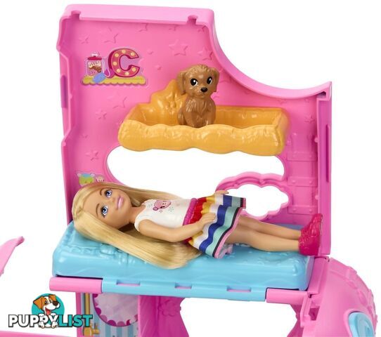 Barbie - Chelsea 2-in-1 Camper Playset With Chelsea Small Doll 2 Pets & 15 Accessories - Mattel - Mahnh90 - 194735141418