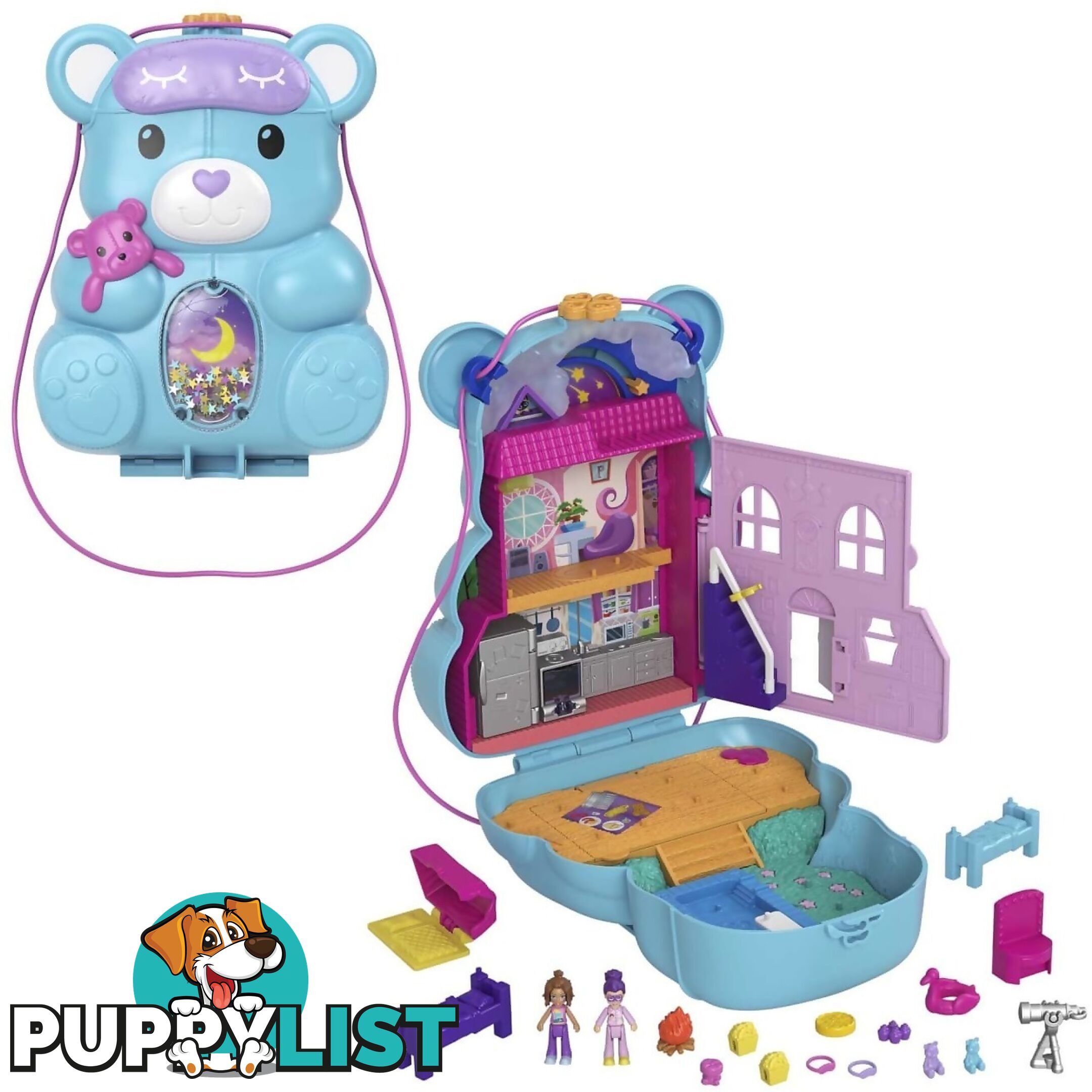 Polly Pocket -teddy Bear Purse Compact 2 Micro Dolls 16 Accessories Pop & Swap Peg Feature 4 & Up - Mattel - Mahgc39 - 194735048274