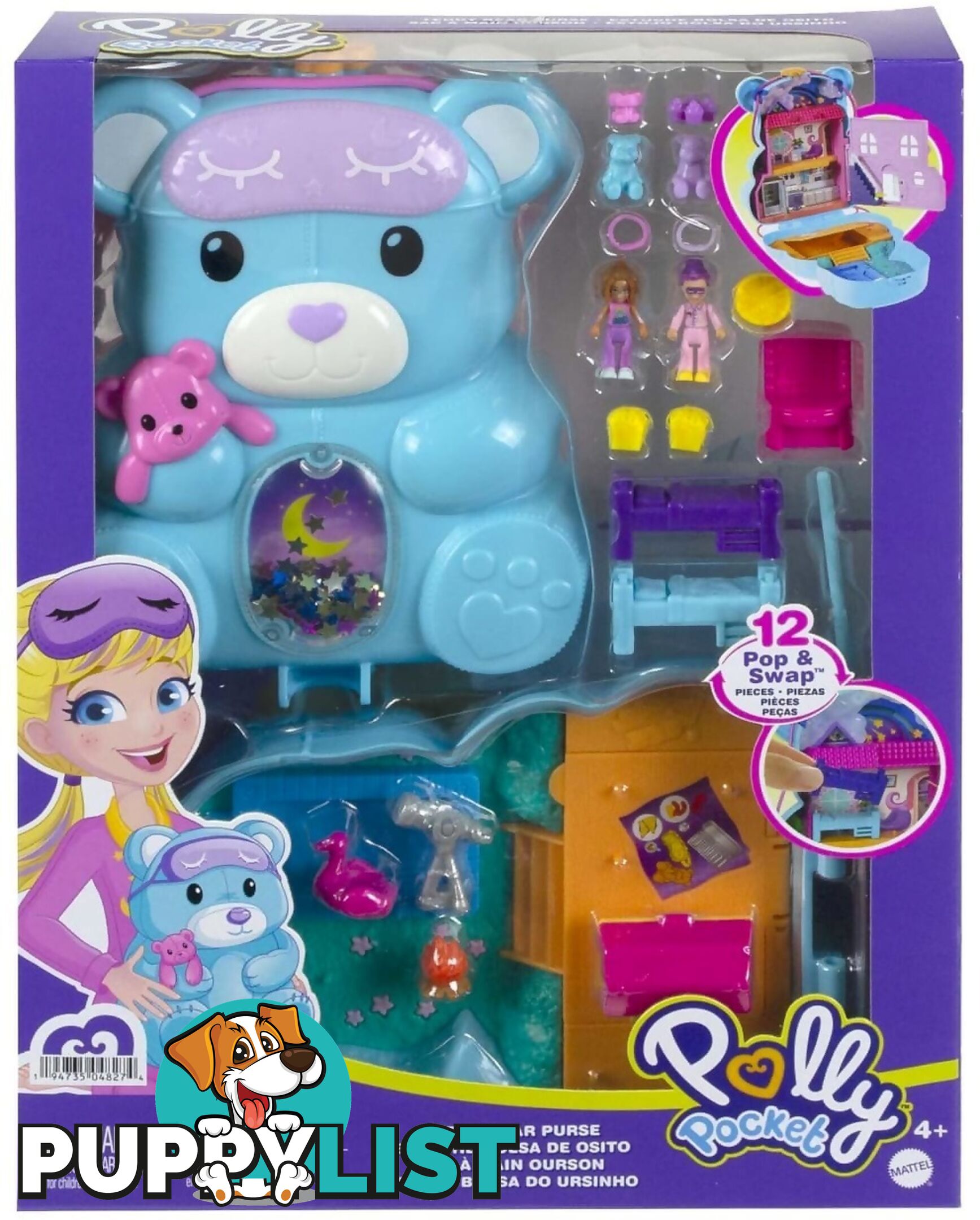 Polly Pocket -teddy Bear Purse Compact 2 Micro Dolls 16 Accessories Pop & Swap Peg Feature 4 & Up - Mattel - Mahgc39 - 194735048274