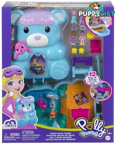 Polly Pocket -teddy Bear Purse Compact 2 Micro Dolls 16 Accessories Pop & Swap Peg Feature 4 & Up - Mattel - Mahgc39 - 194735048274