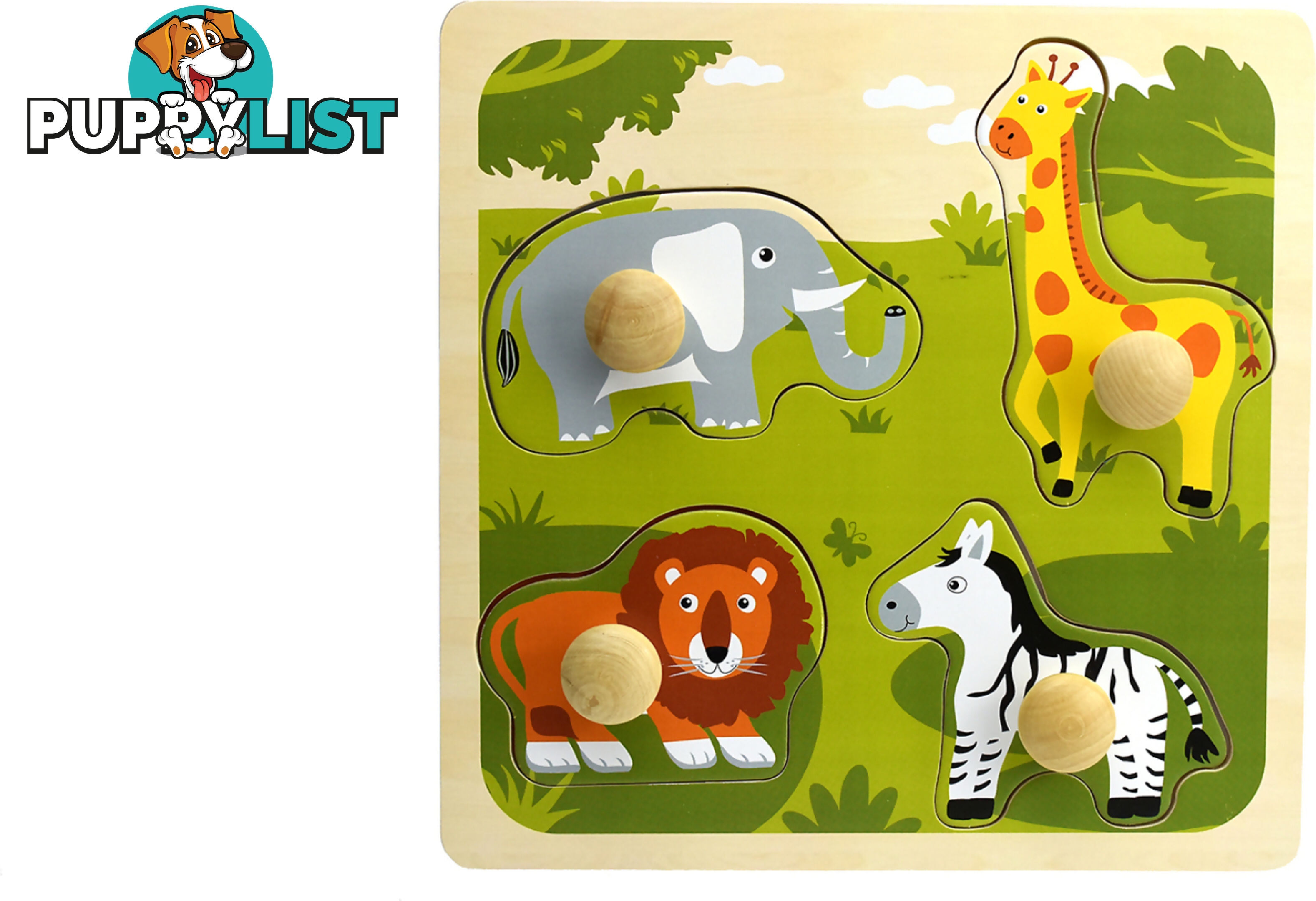 Kaper Kidz - Safari Animal Large Peg Wooden Puzzle- Elpm220d - 9354963005635