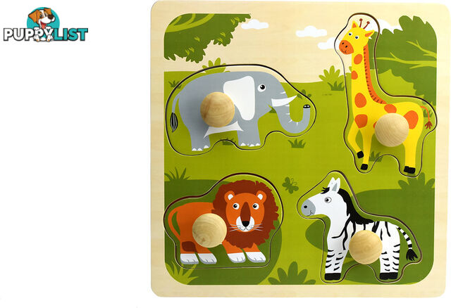 Kaper Kidz - Safari Animal Large Peg Wooden Puzzle- Elpm220d - 9354963005635