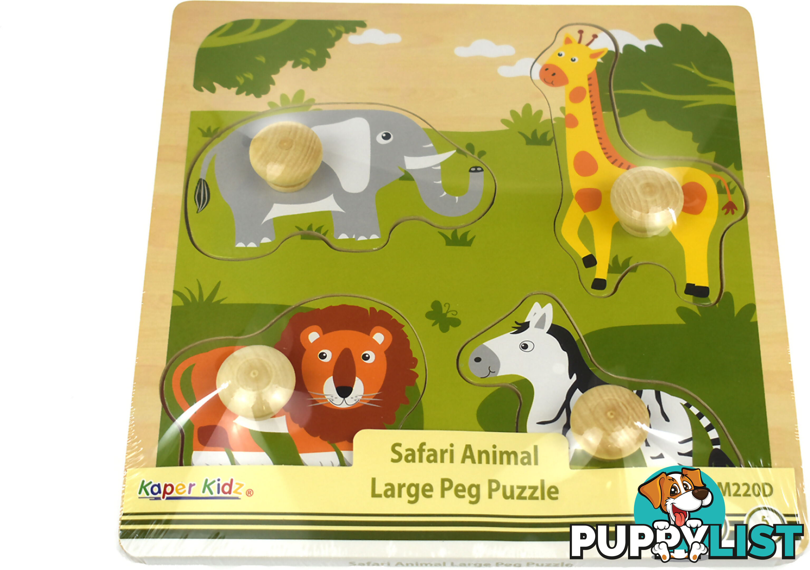 Kaper Kidz - Safari Animal Large Peg Wooden Puzzle- Elpm220d - 9354963005635