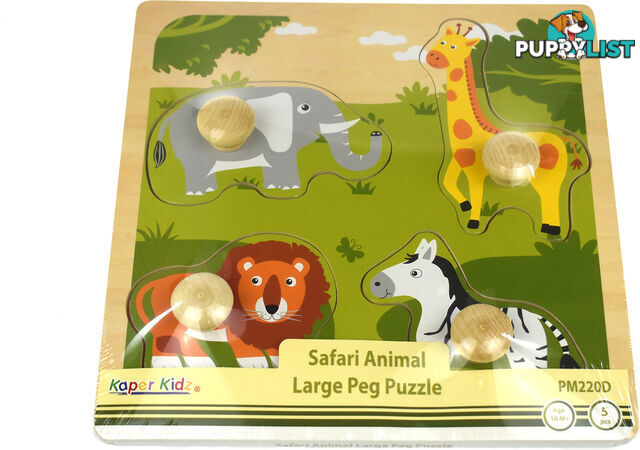 Kaper Kidz - Safari Animal Large Peg Wooden Puzzle- Elpm220d - 9354963005635