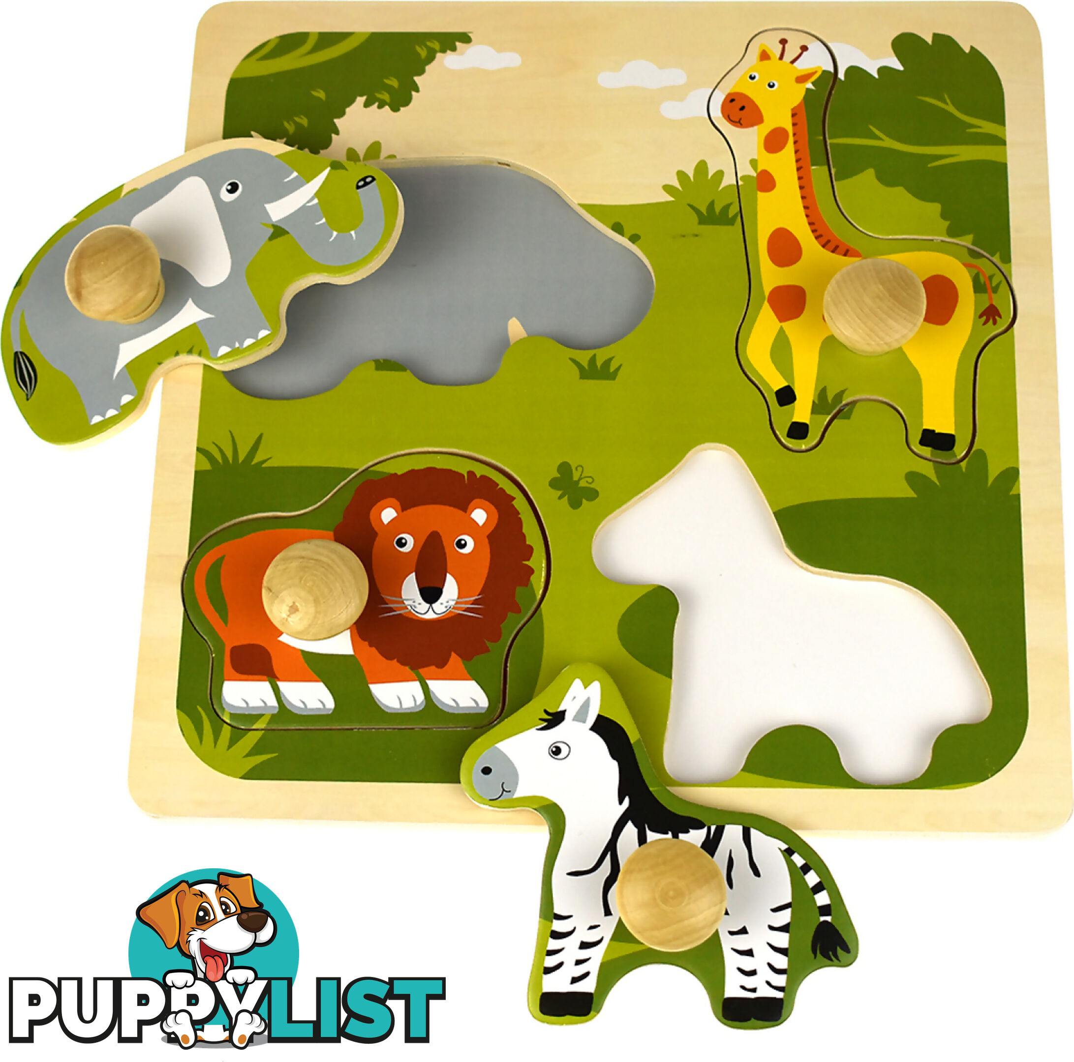 Kaper Kidz - Safari Animal Large Peg Wooden Puzzle- Elpm220d - 9354963005635