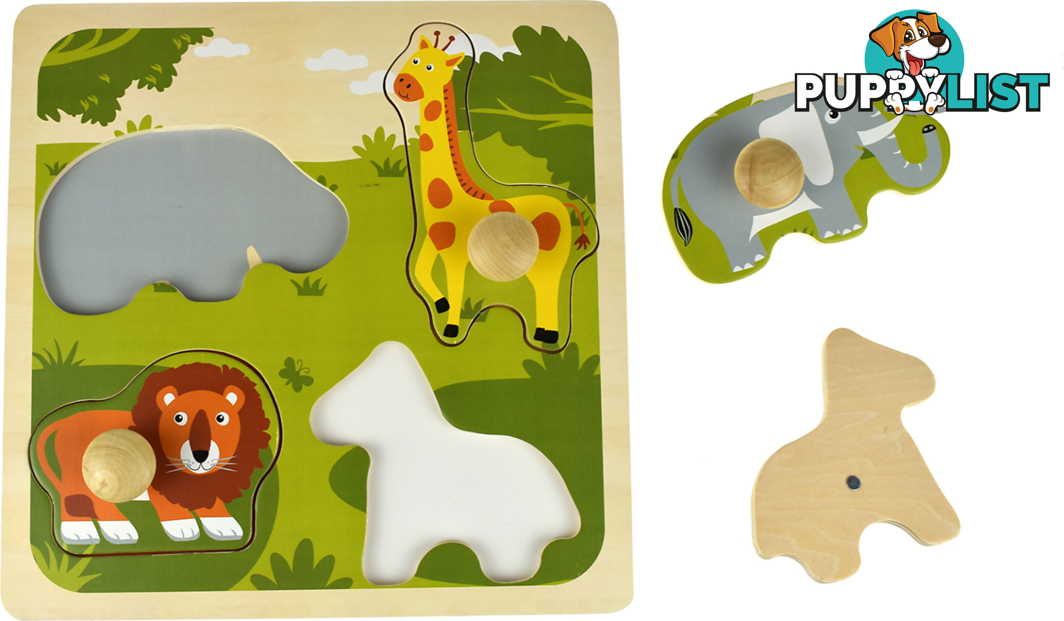 Kaper Kidz - Safari Animal Large Peg Wooden Puzzle- Elpm220d - 9354963005635