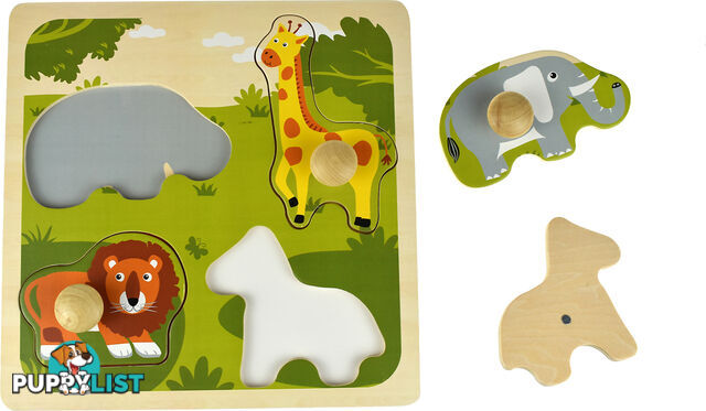 Kaper Kidz - Safari Animal Large Peg Wooden Puzzle- Elpm220d - 9354963005635