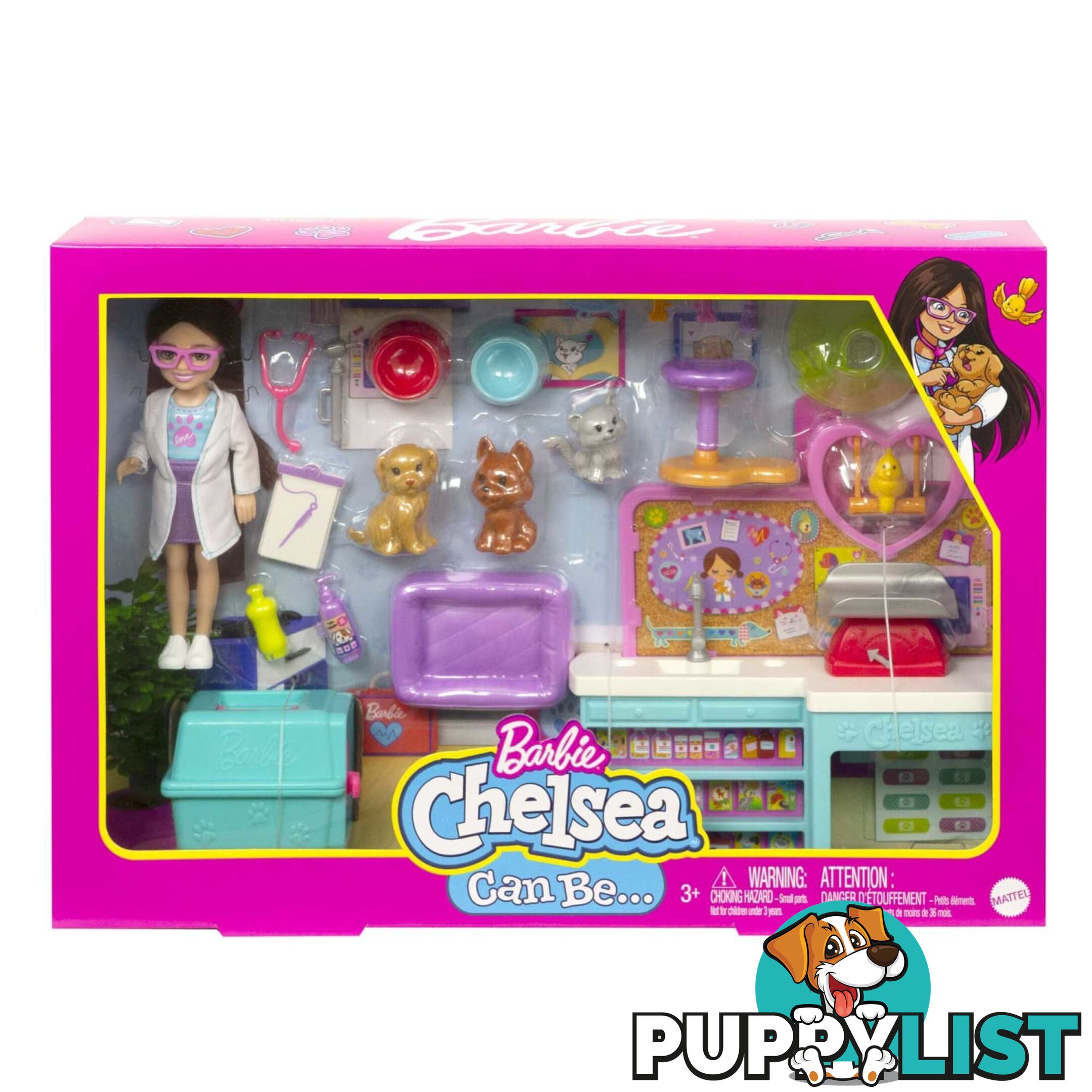 Barbie Doll Chelsea Pet Vet Playset With Doll 4 Animals And 18 Pieces - Mahgt12 - 194735056972